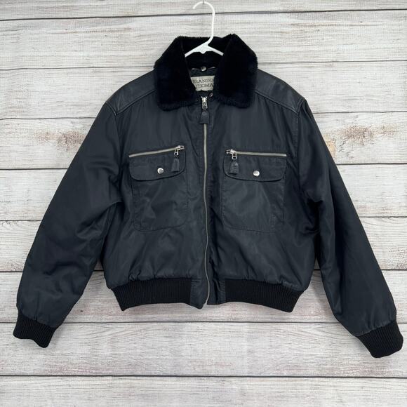 Vintage Brandon Thomas Faux Fur Collar Quilt Lined Jacket Womens Large Black - Picture 1 of 14